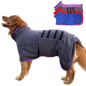 Quick Drying Microfiber <b>Dog</b> Bathrobe Large Size Dark Gray With Pocket For Pet Bathing And Drying All Seasons Use - Product Image 1