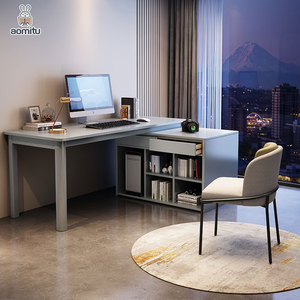 Rắn Gỗ Bàn Viết Có Thể Thu Vào Đa Chức Năng Lớn Sang Trọng Máy Tính Bàn Văn Phòng L Hình Chơi Game Bàn Với Ngăn Kéo Tủ - Product Image 4