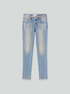 <span class=keywords><strong>Jeans</strong></span> <span class=keywords><strong>Skinny</strong></span> Vintage da Donna Blu Chiaro a <span class=keywords><strong>Vita</strong></span> <span class=keywords><strong>Bassa</strong></span> in Denim Elasticizzato con Orlo Sfilacciato Casual Lavabile con Rivetti - Product Image 3