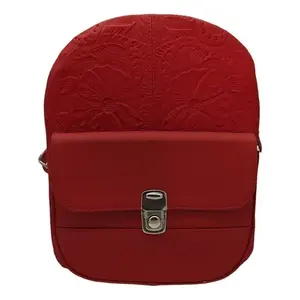 Mochila Fana Karolina de Cuero Rojo de 5L con Diseño Floral Grabado, Bolsa de Viaje para Mujer - Product Image 1