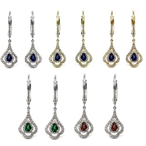 Boucles d'oreilles pendantes classiques en or blanc 18 carats avec diamants et saphirs bleus, serties griffes, design quotidien de Hong Kong pour femmes - Cadeau de mariage et de fête - Product Image 4