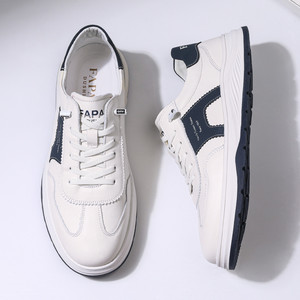 Casual Sports Sneakers <b>White</b> Genuine Leather Low <b>Heel</b> Breathable Men's Walking Shoes Daily Use Street Style - Product Image 3