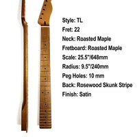 Manche de guitare TL 22 frettes en érable torréfié satiné avec rayures, style Telecaster, en acier inoxydable