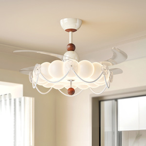 โคมไฟพัดลมเพดานสไตล์ฝรั่งเศสแบบวินเทจหรูหราประดับมุก สำหรับห้องนอน - Product Image 2