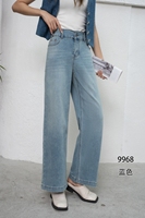 Celana Denim Wanita Ukuran Besar Berkualitas Tinggi, Pinggang Tinggi, Kaki Lebar, Gaya Retro Kasual, Kancing, Distressed, Cepat Kering, Bernapas
