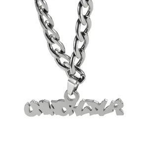 Design and make your own lettered metal logo stainless steel silver color necklace jewelry with chain