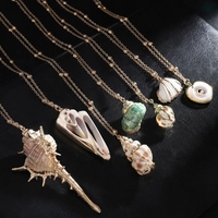 Collier pendentif coquillage délicat en chaîne de perles plaqué or, style hawaïen, bijoux naturels en coquillages pour femmes