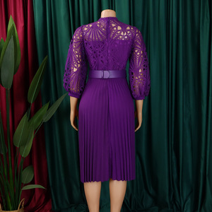 C8595 <span class=keywords><strong>Vestidos</strong></span> Formales de Moda para Mujer, Casuales, Elegantes, de Color Sólido, con Encaje, Flores de Ganchillo, Calados, Plisados, para Iglesia - Product Image 5