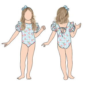Maillot de bain pour enfants Little Glow Kid, collection été, personnalisable, pour filles, avec bretelles croisées au dos, manches courtes roses, séchage rapide, idéal pour le bikini - Product Image 3