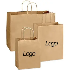 大尺寸批发价棕色牛皮纸袋，带定制印刷标志，用于外卖食品纸包装