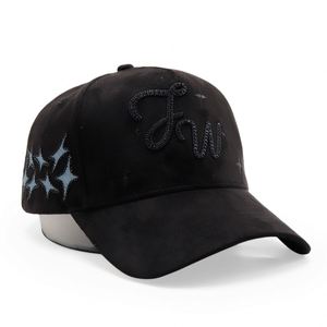Casquettes de baseball de haute qualité à 5 panneaux en daim avec logo brodé personnalisé, chaîne et strass - Product Image 1
