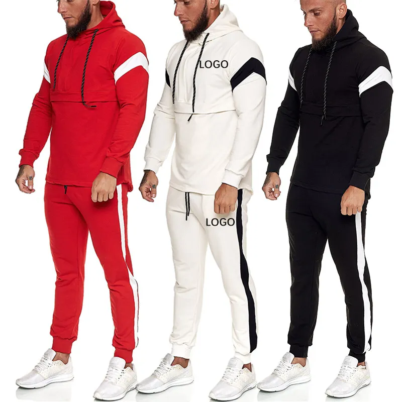 Logo personnalisé homme plaine survêtement unisexe printemps actif blanc survêtement ensembles polyester coupe slim survêtements hommes