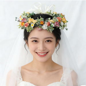 Serre-tête <span class=keywords><strong>Couronne</strong></span> de <span class=keywords><strong>fleurs</strong></span> artificielles Nouveau style Rétro Bohème, style européen et américain, pour mariée, tourisme et villégiature, Ramadan - Product Image 6