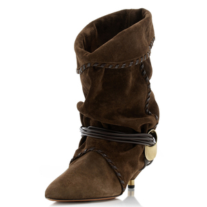 Flock Piled Pleated Ankle <b>Boots</b> Low Spike Heels Dress Stiletto Women Sewing Thread Shoes Retro Styles Pointy Toe Short Booties - Product Image 3