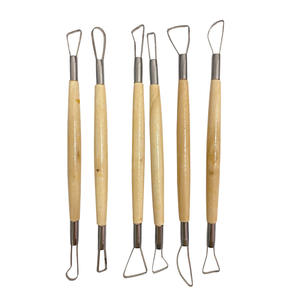 Lot de 6 outils à double face avec manche en <span class=keywords><strong>bois</strong></span> pour argile - Ensemble de <span class=keywords><strong>sculpture</strong></span> et modelage pour poterie et cire - Product Image 1