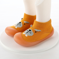 Sepatu Kaus Kaki Rajut Anjing Warna Oranye untuk Bayi, Model Terbaru Musim Panas, Sol TPE Lembut Fleksibel Anti Selip dengan Tarikan, Grosir