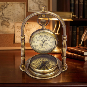 Reloj de Escritorio de Latón, Decoración Vintage para Entusiastas de Autos, Reloj de Mesa Automotriz, Adorno Ejecutivo para Escritorio, Brújula con Retroiluminación - Product Image 1