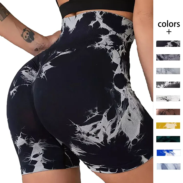 Vêtements de yoga été tie-dye 3-in Fitness Shorts femmes sans couture Gym taille haute hanche ascenseur sport course Yoga Shapers Shorts