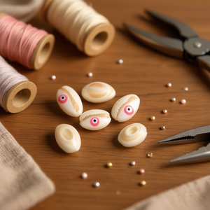 Perles de coquillage Ilan 16-18 mm, motif œil rose, fabrication de bijoux artisanaux, 6 pièces - Product Image 2