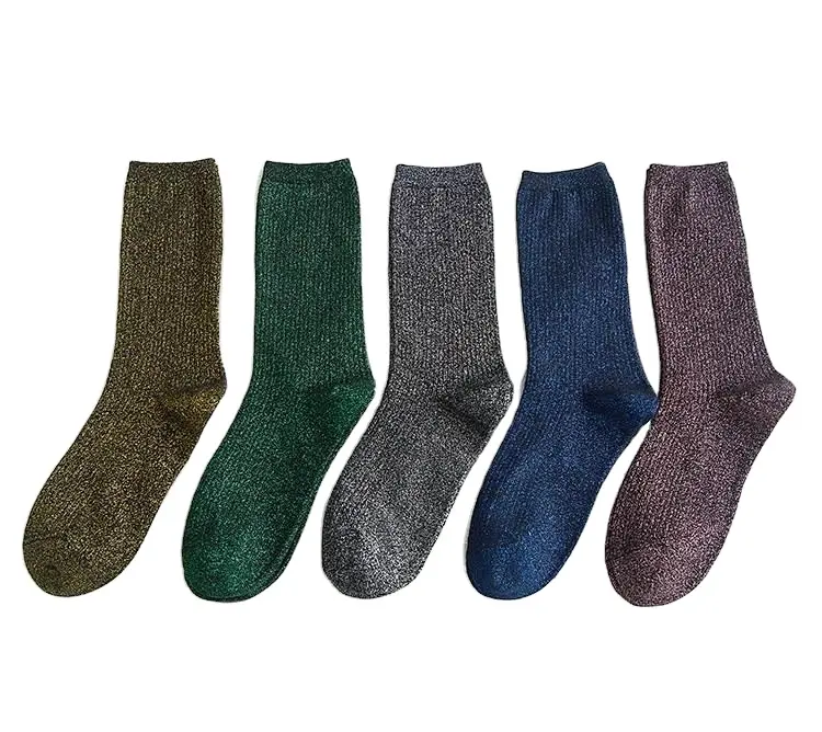 Solid Color Shiny High Elastic Fashionable Sock Women's Style Gold Silver Silk Material Socks Glitter Tube Sox