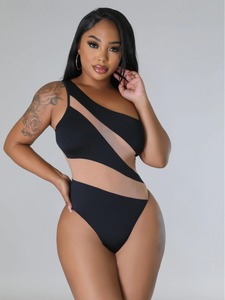 Nuevo Bikini Sexy de Una Sola Pieza con Hombro Descubierto y Cintura Alta en Color Sólido para Mujeres a la Moda - Product Image 5