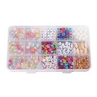 Kit de fabrication de bracelets DIY à 15 compartiments, perles acryliques lettres alphabet, perles coquillages en vrac avec cordon élastique pour la création de bijoux