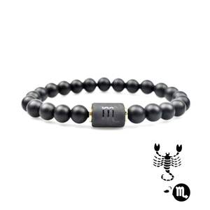 Bracelet en pierres précieuses d'agate noire naturelle, pièces, perles élastique, cordon, zodiaque <span class=keywords><strong>horoscope</strong></span>, signe, breloque, bijoux pour hommes - Product Image 5