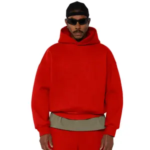 High Quality Custom Plus Size Men's Hoodies Sweatshirts 100% Cotton Heavyweight Drop Shoulder Boxy Cropped Pull Over Hoodie Men