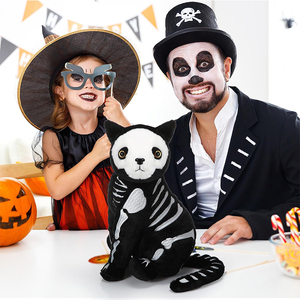 Peluche chat squelette noir de haute qualité 13 pouces, chaton noir doux en peluche, peluche Nightmare Rest pour cadeaux de fête d'Halloween - Product Image 4