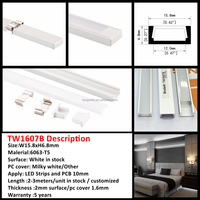 Modèles communs LED plafonnier avec 15*6mm profilé en alliage d'aluminium encastré dissipateur de chaleur profilé d'extrusion de LED