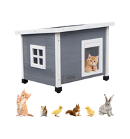 Houten dierenhuis van hoge kwaliteit voor buiten, weerbestendige winterverblijfplaats voor honden en katten, verhoogd ontwerp met raam