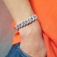 Nouveauté Mode Trendy Bleu 13mm Miami Cubain Lien Chaîne Glacé CZ Choker Bracelet Hip Hop Rappeur Bijoux