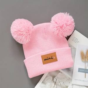 Chapeau en <span class=keywords><strong>tricot</strong></span> tendance automne-hiver avec étiquette en cuir <span class=keywords><strong>pour</strong></span> garçons et filles, style décontracté <span class=keywords><strong>facile</strong></span> à assortir - Product Image 4