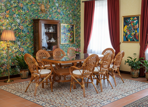 ชุดโต๊ะรับประทานอาหารหวายสไตล์จาวาแบบดั้งเดิม โต๊ะยาว สำหรับบ้าน โรงแรม วิลล่า - Product Image 3