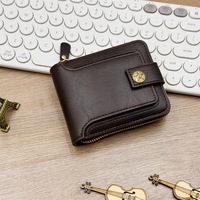 Portefeuille Homme Vintage en Cuir PU, Porte-Monnaie Court Rétro à Fermeture Éclair, Porte-Cartes d'Identité et de Crédit, Porte-Monnaie à Monnaie, Mini Sac à Main pour Hommes