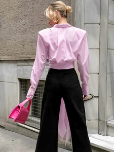 Camicie Larghe a Maniche Lunghe Rosa e Blu alla Moda, Camicie a Righe Streetwear, Blusa Casual da Donna in Popeline <span class=keywords><strong>con</strong></span> <span class=keywords><strong>Cintura</strong></span> - Product Image 3