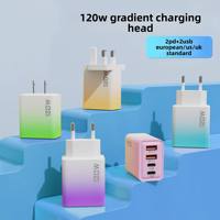 Chargeur intelligent transfrontalier PD120W à dégradé de couleurs, double USB et double Type-C, adaptateur secteur multi-ports 5V2A avec fonction PD 3.0