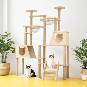 Moderne Houten Kattenboom Toren Krabpaal Kitten Klimframe En Speelgoed Duurzaam Kattenmeubilair Met Kartonnen Verpakking - Product Image 1