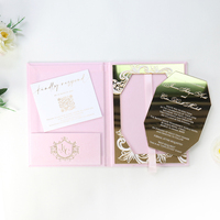 Enveloppe élégante en velours rose de haute qualité avec dorure à chaud, invitation de mariage personnalisée en acrylique miroir octogonal de luxe