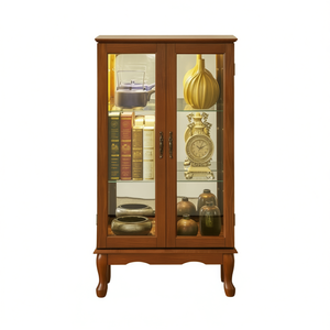 Vitrina de Roble con Estantes Ajustables, Panel Trasero con Espejo, Puertas de Vidrio Templado, Mueble para el Hogar de Estilo Antiguo - Product Image 1