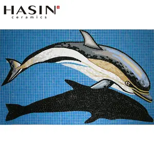 Hasin各种材料泳池马赛克蓝色海豚花纹防滑户外Dolfin瓷砖
