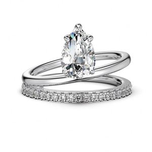 Dylam Geometric Simplicity Design Sterling <b>Silver</b> Rhodium Plated <b>Eternity</b> Band 5A Pear Shape Cubic Zirconia Engagement <b>Rings</b> - Product Image 1