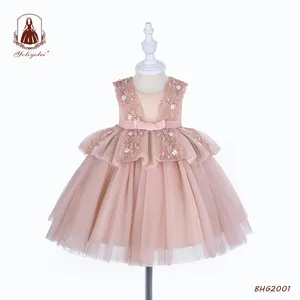 2020 New Collection Embroidery with Big Bow Luxury Modern Sleeveless 2 years to 5 years Pretty Princess Girl Ball Gown