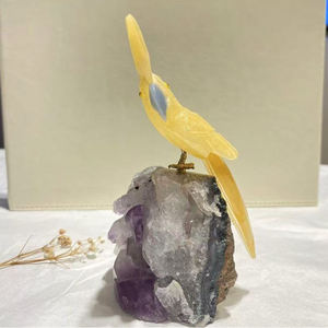 크리스탈 새 조각상, 조각된 새, 보석 새 컬렉션, 앵무새 광물 표본, 마노 앵무새 - Product Image 1