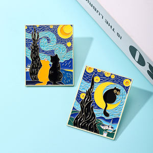 卸売工場直送 ゴッホ「星月夜」テーマ 猫 メタルエナメルピン - アートファン向けグッズ＆ブランドグッズのカスタム - Product Image 5