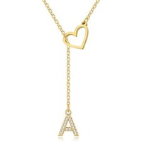 Collier Pendentif Lettre Initiale A-Z en Laiton Plaqué Or 18K avec Strass Scintillants, Vente en Gros OEM Personnalisée pour Femmes