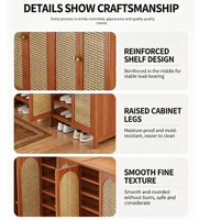 Meuble à chaussures en bambou Honvidora pour la maison, rangement multi-niveaux grande capacité, quatre portes, style luxe léger, étagère autoportante