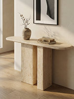 Table console en travertin naturel personnalisable, faite à la main, forme organique, table console en pierre beige pour hôtel