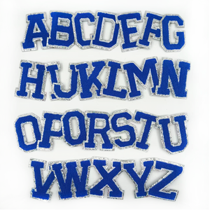 New Silver <strong>Edge</strong> Klein Blue Letter Chenille Embroidery <strong>Iron</strong> <strong>on</strong> Bling Silver Glitter Klein Blue Letter Patches - Product Image 2