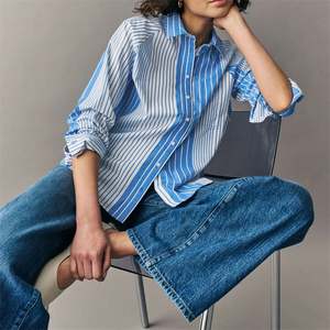 Camisa de algodón 100% de manga larga de gran tamaño con rayas azules para mujer, nueva colección de primavera, suelta, informal, con botones, transpirable, sencilla - Product Image 1